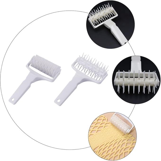 Homoyoyo 2pcs Practical Pizza Needle Roller Dough Puncher Baking Tool Made of Sturdy Pp Material, Easy to Use and Convenient for Kitchen Pizza Dough Preparation in White - Image 7