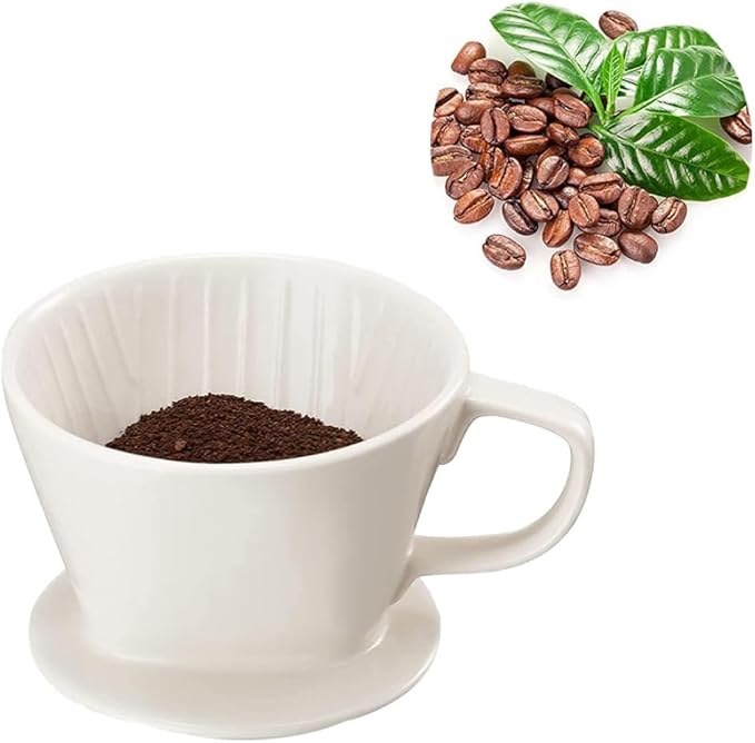 Ceramic Coffee Dripper|Ceramic Coffee Filter Reusable Pour Over Maker Dripper with 3 Drip Holes White