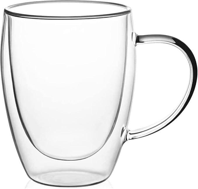 Double Wall Glass Coffee Mugs with Handle, Clear Coffee Mugs Set of 1 (12oz / 350 ml), Tea/Coffee/Latte/Cappucino/Cafe/Milk, or other Hot Beverage mugs. (350ml)