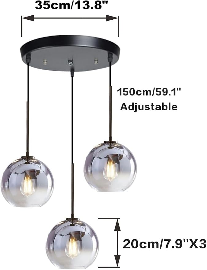 KCO Lighting 3 Pendant Light Fixtures Ceiling Hanging Large Glass Cluster Chandelier Nordic Mercury Glass Pendant Light Modern Cluster Pendant Light Fixture - Image 2