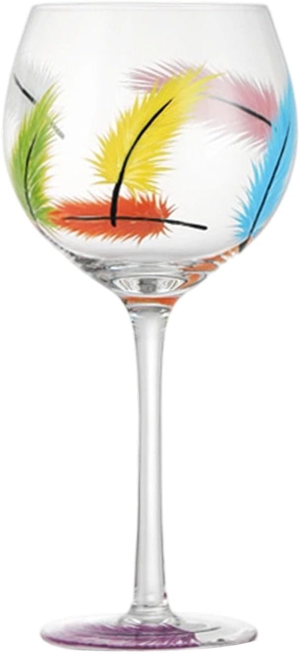 Hand Painted Red Wine Glass Feathered/Flower Pattern Champagne Cup for Restaurant Large Capacity Glassware Hand Daubed Wine Glass by Unknown