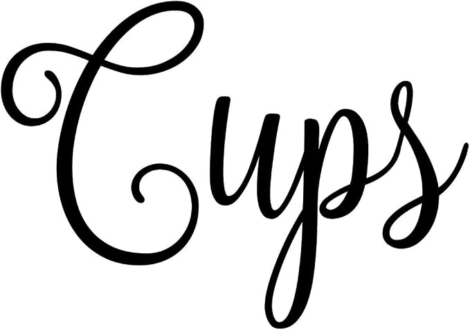 Cups 3.5w x 2.5h Label | Kitchen Pantry Organization | Die Cut Vinyl Decal | Black Fancy Font (Sticker Only) by MinglewoodTrading