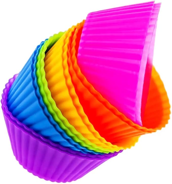 Cupcake Liners - Reusable Silicone Cupcake Baking Cups - Non-Stick Baking Muffins Mold - Use As Lunch Box Dividers - Set of 12 Kitchen Accessories - Great Gift Idea by VitrixKitchenware