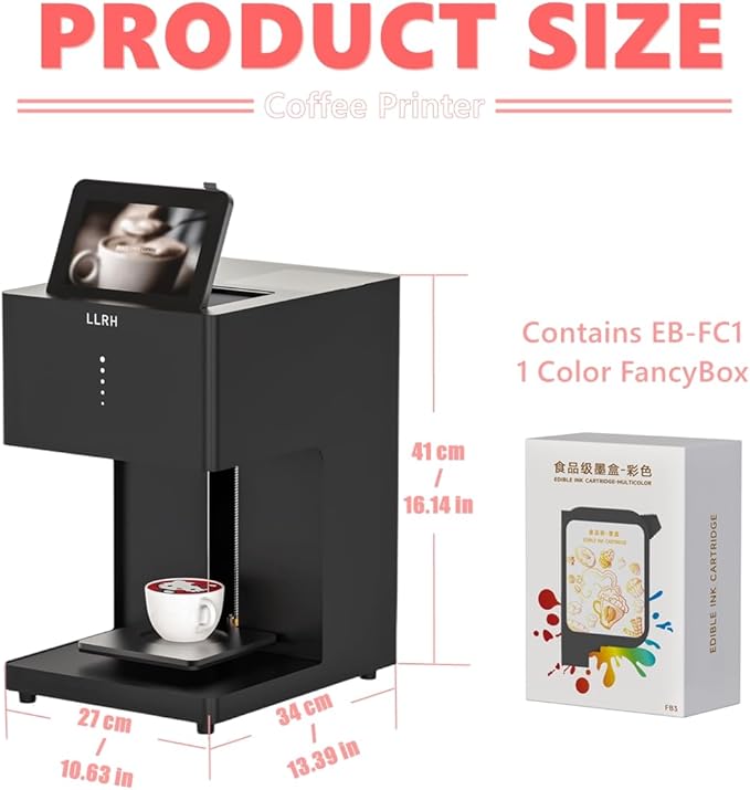 LLRH Colored Latte Art Printer Machine, DIY Printing on Beer Cocktail Coffee Cake Cookie for Cat/Dog Cafe Museum Zoo Coffee Truck (Black, Camera Set)