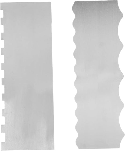 Cake Scraper 2Pcs Stainless Steel Cake Smoother Double-Sided DIY Icing Smoother 4 Pattern Scraper Kitchen Bakery Decorating Tools