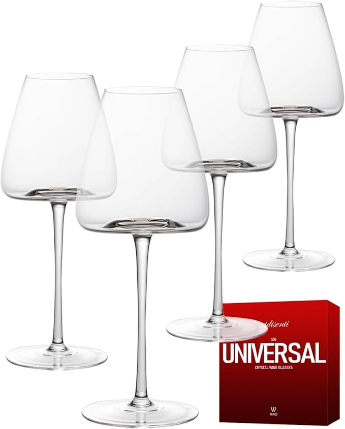 Hand-Blown 18OZ Crystal Wine Glasses Set of 4, Lead-Free Crystal Glasses with Unique Bottom Design for Red, White Wine, 530ml by iridisenti