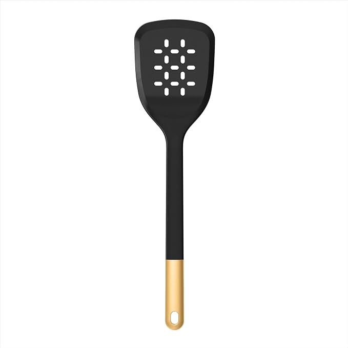 Kitchen Utensil Set, 6-Piece Silicone Kitchen Utensil Set with Rotating Rack - Non-Scratch, Heat Resistant Tools & Gold Stainless Steel Handles (Black) - Image 4