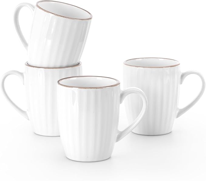 famiware Coffee Mugs Sets for 4, 12 oz Mug Set, Coffee Cups with Handle for Coffee, Tea, Cocoa and Milk, Microwave and Dishwasher Safe, White Stripe by Famiware
