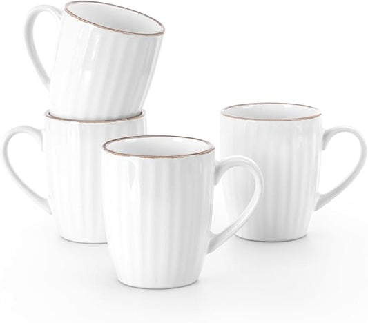 famiware Coffee Mugs Sets for 4, 12 oz Mug Set, Coffee Cups with Handle for Coffee, Tea, Cocoa and Milk, Microwave and Dishwasher Safe, White Stripe by Famiware