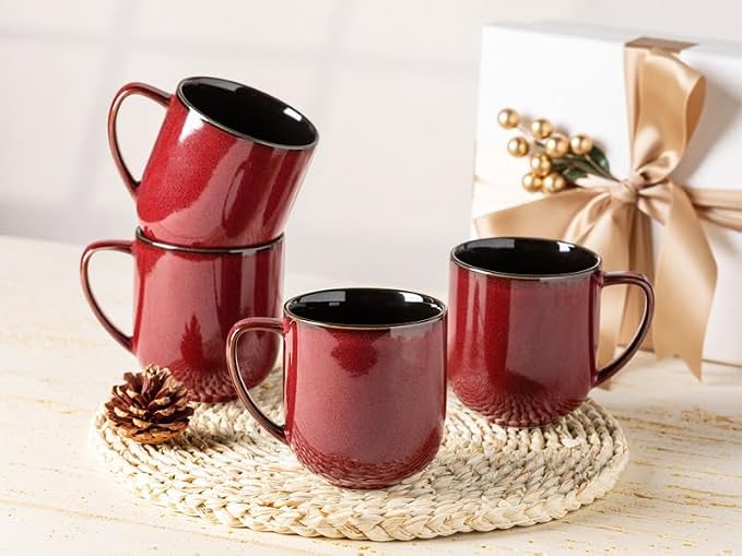 LERATIO 12OZ Ceramic Coffee Mugs Set of 6, Large Porcelain Coffee Cups With Large Handle For Latte,Cappuccino,Milk,Cocoa,|Dishwasher&Microwave Safe Mug Sets,Ideal for Man,Woman,Dad, Mom-Red - Image 7