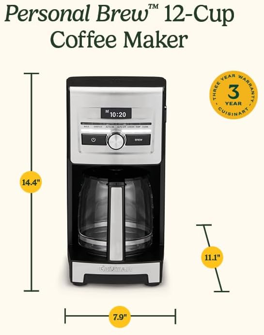 Cuisinart Personal Brew™ 12-Cup Coffee Maker, Automatic Coffee Machine, Programmable Coffee Maker for Home Brewing Convenience with Adjustable Brew Strength, Stainless Steel/Black, DCC-12 - Image 8