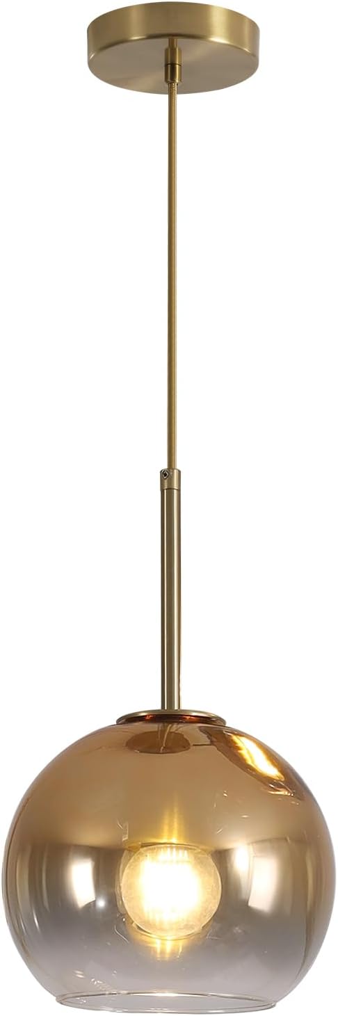 KCO Lighting Glass Globe Hanging Light Fixture Modern Gold Pendant Lights Kitchen Island Mid Century Dining Room Hanging Light Fixtures Over Table Single Pendant Light by KCOLighting