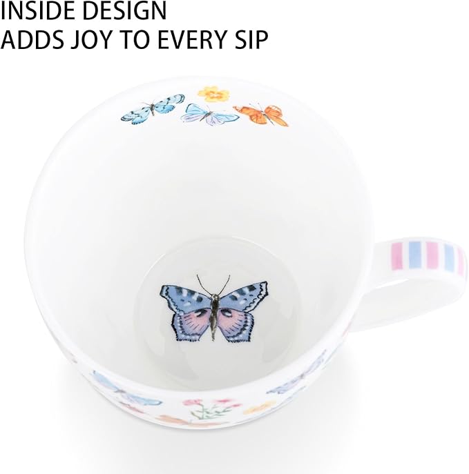 Colorful Butterfly Mug - 20oz Bone China Coffee Tea Hug Mug with Multicolor Butterflies, Ladybugs, Bees & Blooms, Perfect Gifts for Mom Women Mothers Day, Designed in England by Harvest Green Studio - Image 5