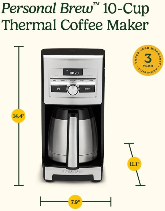 Cuisinart Personal Brew 10-Cup Thermal Coffee Maker, Fully Automatic Programmable Coffee Machine with Hot or Over Ice Options, Brew Strength Control, 52 Ounce Removable Water Reservoir, DCC-10 - Image 8