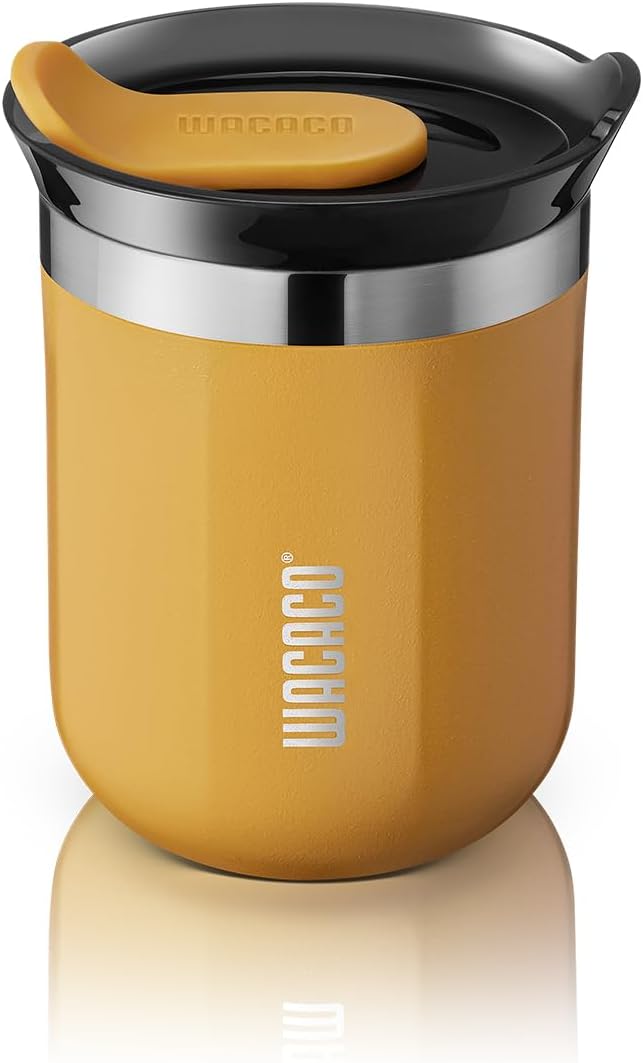 WACACO Octaroma Classico Travel Coffee Mug, Double-wall Stainless Steel Travel Tumbler With Drinking Lid, 6 fl oz (180ml), Amber Yellow by WACACO