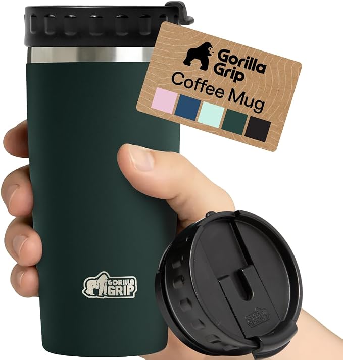 GORILLA GRIP 304 Stainless Steel Double Insulated Travel Coffee Mug, Leakproof Lid with Smooth Sip Top, Prevent Spills, Dent Resistant Reusable Tumbler Cup, Thermal Mugs for Drinks, 20oz, Hunter Green by Unknown