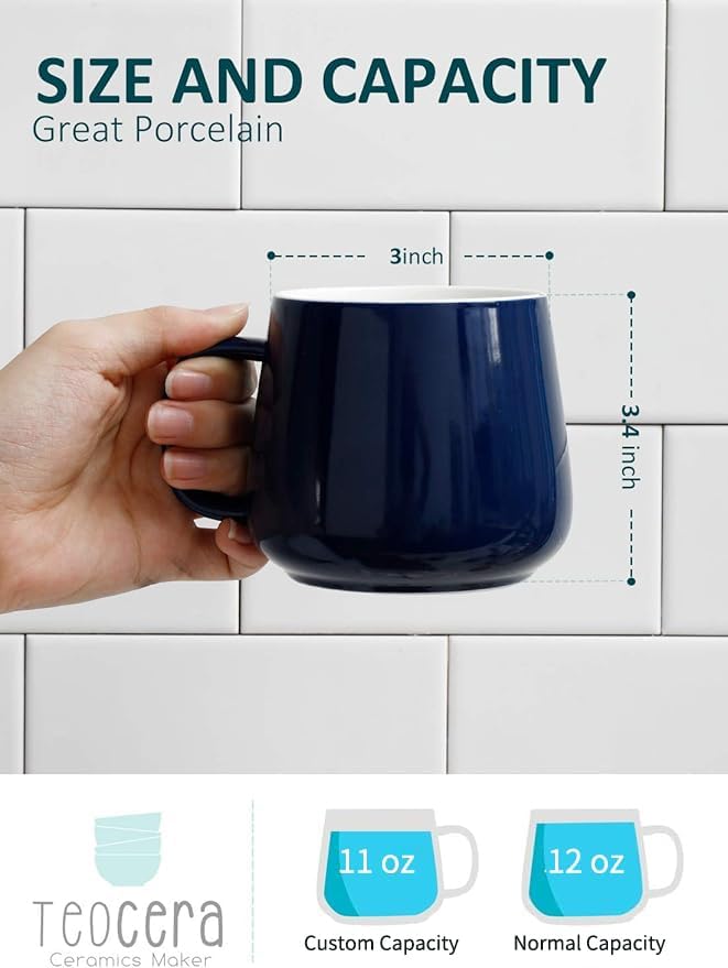 Teocera Ceramic Coffee Mug Set of 4-12 oz Coffee Mugs with Large Handles for Hot or Cold Drinks Like Latte, Cocoa, Tea or Juice - Smooth Ceramic, Dishwasher Safe, Navy - Image 2