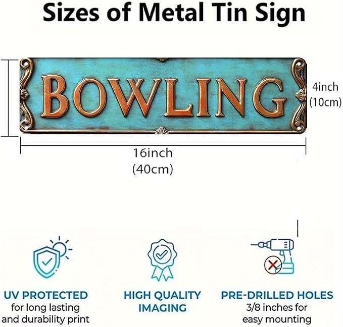 Bar Sign Bar Gifts Vintage Metal Wall Decor Sign"BOWLING" Street Sign Funny Man Cave Decor Accessories for Home, Bar, Bathroom, Bedroom Unique Retro Tin Signs for Outdoor 4 X 16 inches - Image 4