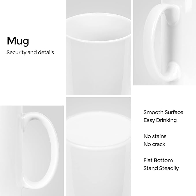 Large Coffee Mugs, 22 OZ(650ml) Extra Coffee Mug Set of 2, Smooth Ceramic Boss Cups, Big Capacity and Large Handle, for Dad Men, White - Image 3