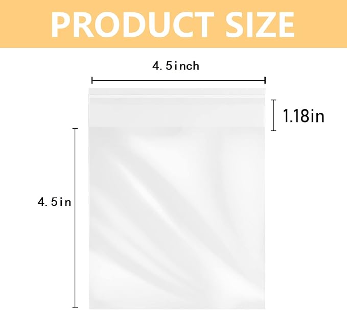 MoloTAR 200 Pcs 4.5''x 4.5'' Clear Resealable Cello/Cellophane Good for Bakery,Adhesive Treat, Candle, Soap, Cookie Poly Bags - Image 2