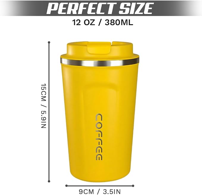 SPLMIFA Travel coffee mugs leak-proof, reusable coffee cup with lid, stainless steel vacuum insulated coffee tumblers, thermal insulation cups for men & women keep drinks hot & cold (2nd-Yellow, 12OZ) - Image 4