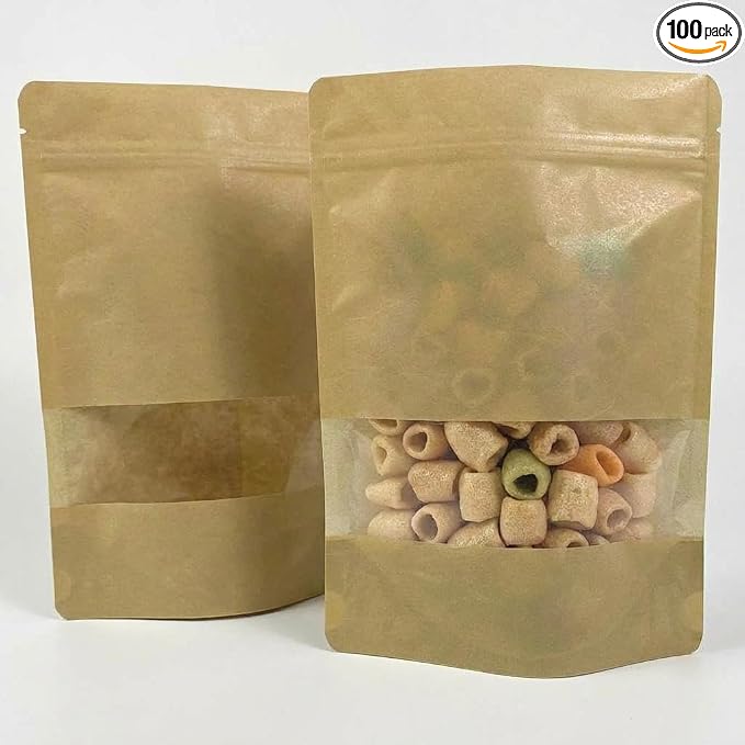 AwePackage Zipper Stand Up Rice Paper Pouch Bag with Window (8 oz, 100) by Awe+Package