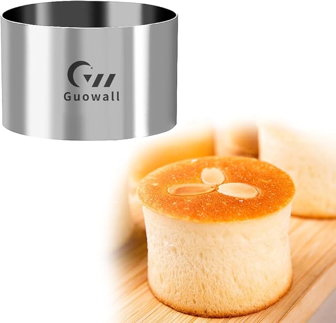 Guowall Seamless Cake Ring Mold 4 Pack Stainless Steel Mousse Mould Round Food Mold Pastry Cookie Cutter for Baking - 3.15 x 2 inch