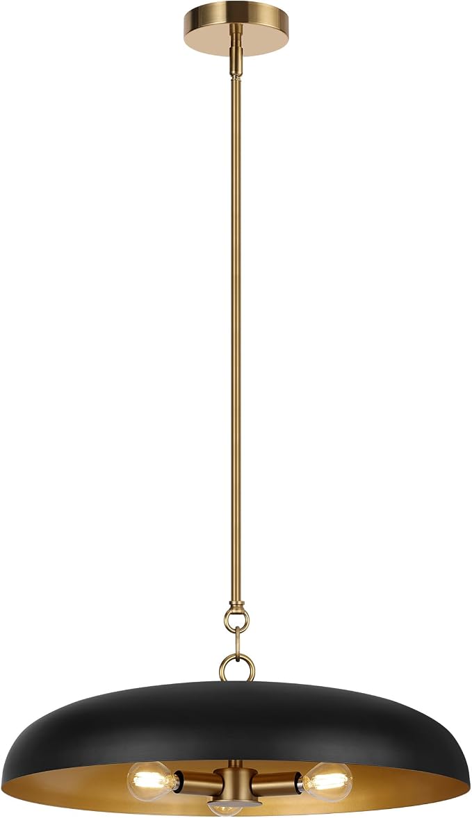 LamQee 20 Inch Oversized Large Pendant Lights, 3-Lights Black and Gold Modern Dome Chandelier, Industrial Metal Pendant Lighting Fixture Ceiling Hanging for Kitchen Island, Dining Room Over Table, Bar - Image 9