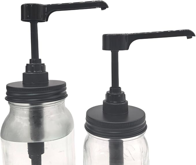 Long Nozzle Syrup Honey Dispenser Pump Lids for Mason Jar, Avoid Drip on Jar, Plastic Dispenser & Stainless Steel Lid for 2.75 Inch Regular Mouth Rust Proof Home Kitchen Jam Ketchup Sauce(2 Pack)
