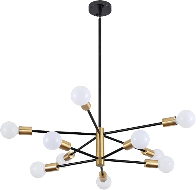 10-Light Modern Chandelier Sputnik Light Fixtures, Mid Century Chandelier Dining Room Light, Black and Gold Ceiling Lights Chandeliers for Bedroom Living Room Kitchen - Image 7