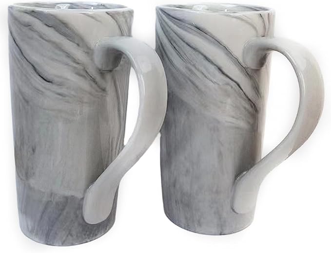 20 OZ Large Coffee Mugs, Grey Marble Ceramic Tall Beer Cups with Handle Set of 2 600 ml Oversized Porcelain Bulk Big Tea Cup for Men Women Gifts Mom and Dad by NBABSR