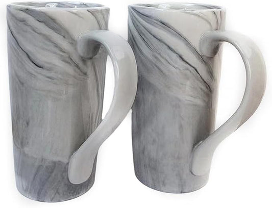 20 OZ Large Coffee Mugs, Grey Marble Ceramic Tall Beer Cups with Handle Set of 2 600 ml Oversized Porcelain Bulk Big Tea Cup for Men Women Gifts Mom and Dad by NBABSR