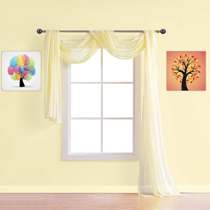 Warm Home Designs 55 x 288 Light Yellow Sheer Window Scarf. AM Yellow 288" | Extra Long Window Scarves Valances are Great As Wedding Arch Draping Fabric, Bed Canopy Or for Decorative Project. by WarmHomeDesigns