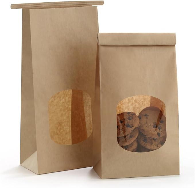 BagDream Small Cookie Bags 4.6x2.48x9.6 Inch Tin Tie Closure 50 Pack Brown | Resealable, Window, Grease Resistant, For Homemade Baked Goods, Snack, Coffee Beans, Party Favor, Gift Giving, Small Business by BagDream