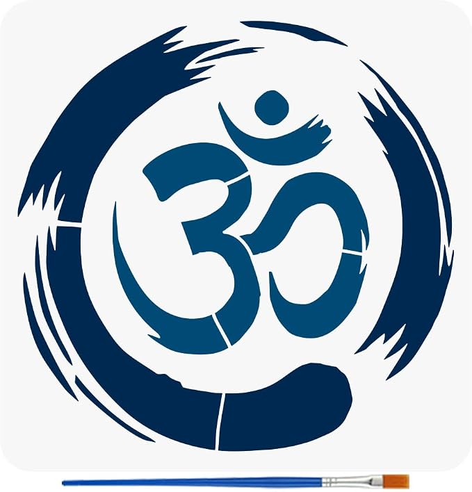 FINGERINSPIRE Om Symbol Stencil with Paint Brush 11.8x11.8 inch Yoga Zen Circle Pattern Template Yoga Om Symbols Craft Stencil for Painting on Wall Wood Floor Tile Canvas Fabric Furniture by FINGERINSPIRE