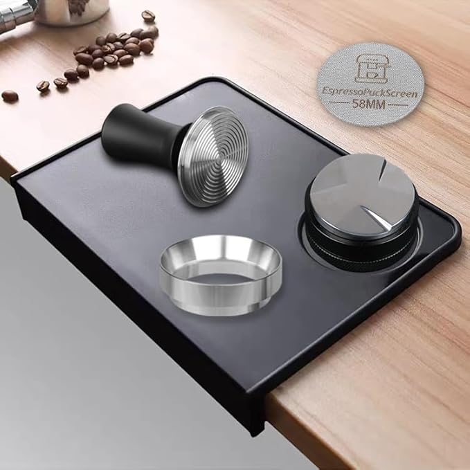 58mm Espresso Tamper Kit - Spring-loaded Coffee Tamper, Adjustable Depth Espresso Distributor Leveler, Magnetic Dosing Funnel Aluminum Metal, Reusable Puck Screen, Fit for 58mm Portafilters