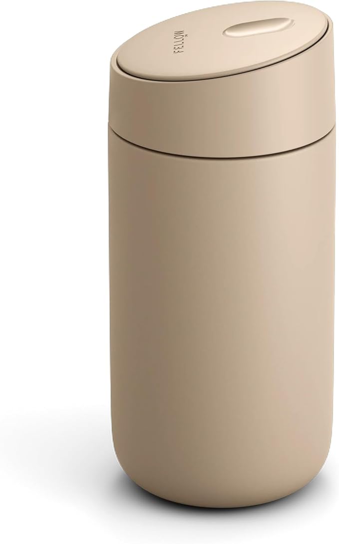 Fellow Carter Slide Ceramic Lined Travel Coffee Mug 12 oz, One-Handed Lid | No Metallic Taste Stainless Steel Coffee Tumbler, Leak-Proof, Hot 6Hr Cold 6Hr, BPA-Free, Dishwasher Safe, Sand Dune by Unknown