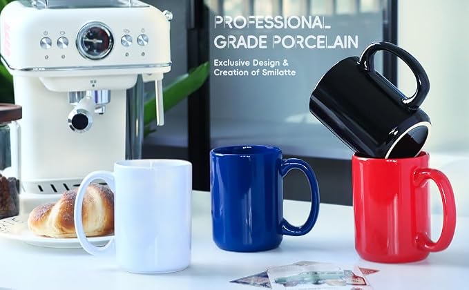 16 OZ Coffee Mug, Classic Blank Ceramic Cup with Large Handle for Tea Latte Cappuccino, Red - Image 7