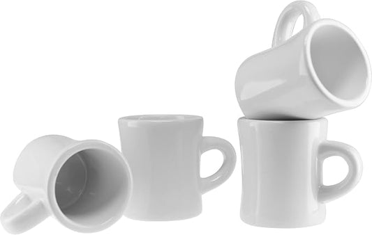 Culver 10-Ounce Ceramic Retro Diner Style Heavyweight Restaurant Mug, Two-finger C-handle (White, 4) by Culver