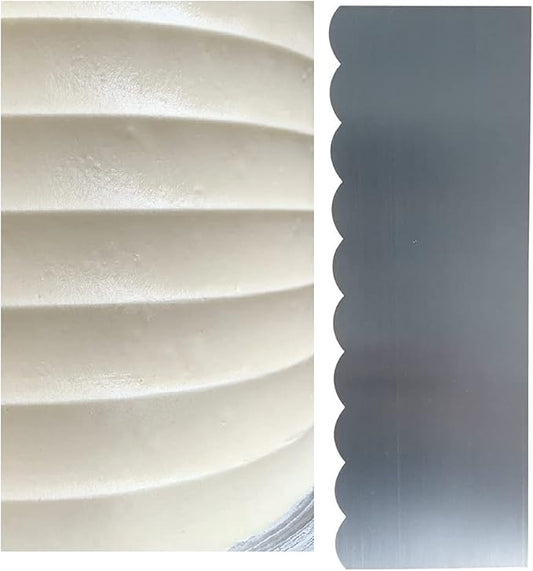 Siking Stainless Steel Cake Comb Metal Cake Scraper, Cake Buttercream Icing Smoother Edge Side Sculpting Decorating Tools (Large Scallop), SCC- 1-4