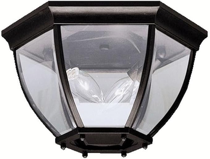 Kichler 12" 2-Light Outdoor Flush Mount Light, Black | Clear beveled glass ceiling light for covered porches and entryways (12" x 7"), 9886BK by KichlerLighting