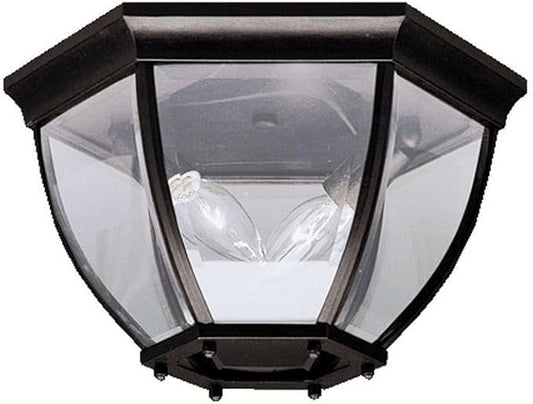 Kichler 12" 2-Light Outdoor Flush Mount Light, Black | Clear beveled glass ceiling light for covered porches and entryways (12" x 7"), 9886BK by KichlerLighting