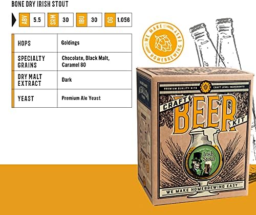 Craft A Brew - Irish Stout - Beer Making Kit - Make Your Own Craft Beer - Complete Equipment and Supplies - Starter Home Brewing Kit - 1 Gallon