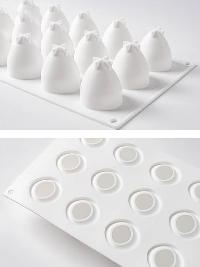 3D Strawberry Shape Silicone Baking Mold for Mousse Cake, French Dessert Mold for Pastry Chocolate, Reusable Non-Stick Easy Release(15-Cavity)