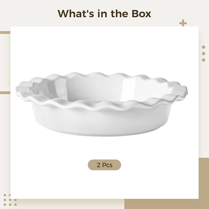 2 PCS Ceramic Pie Pans, 9.8 in Large Tart Pan, Quiche Pan, Deep Dish Pie Plate for Baking, White, Wavy Design - Image 3
