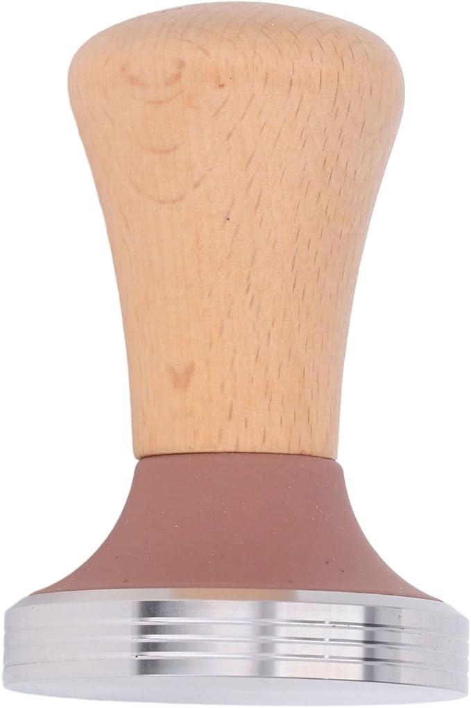Beech Wood Coffee Tamper, Wooden Handle, Coffee Powder Press, Hammer Mill with Stainless Steel Base for Barista Beginners (58mm)