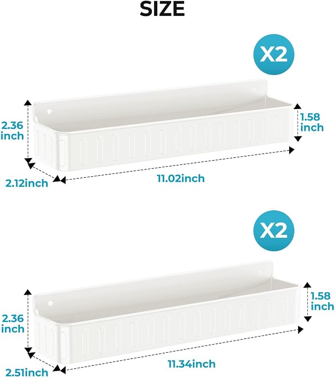 Nieifi Spice Rack Wall Mount, 4 Pack White, 2" Depth, Screw/Adhesive | Wall-Mounted with Removable Hooks Saves Counter Space, Fits 2" Deep Jars, Ideal for Kitchen Cabinets, Pantry Doors, and RVs. - Image 3