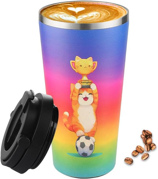 Funkrin Insulated Coffee Mug with Ceramic Coating, 16oz Iced Coffee Tumbler Cup with Flip Lid and Handle, Double Wall Vacuum Leak-Proof Travel Mug for Office School Party Camping by Funkrin