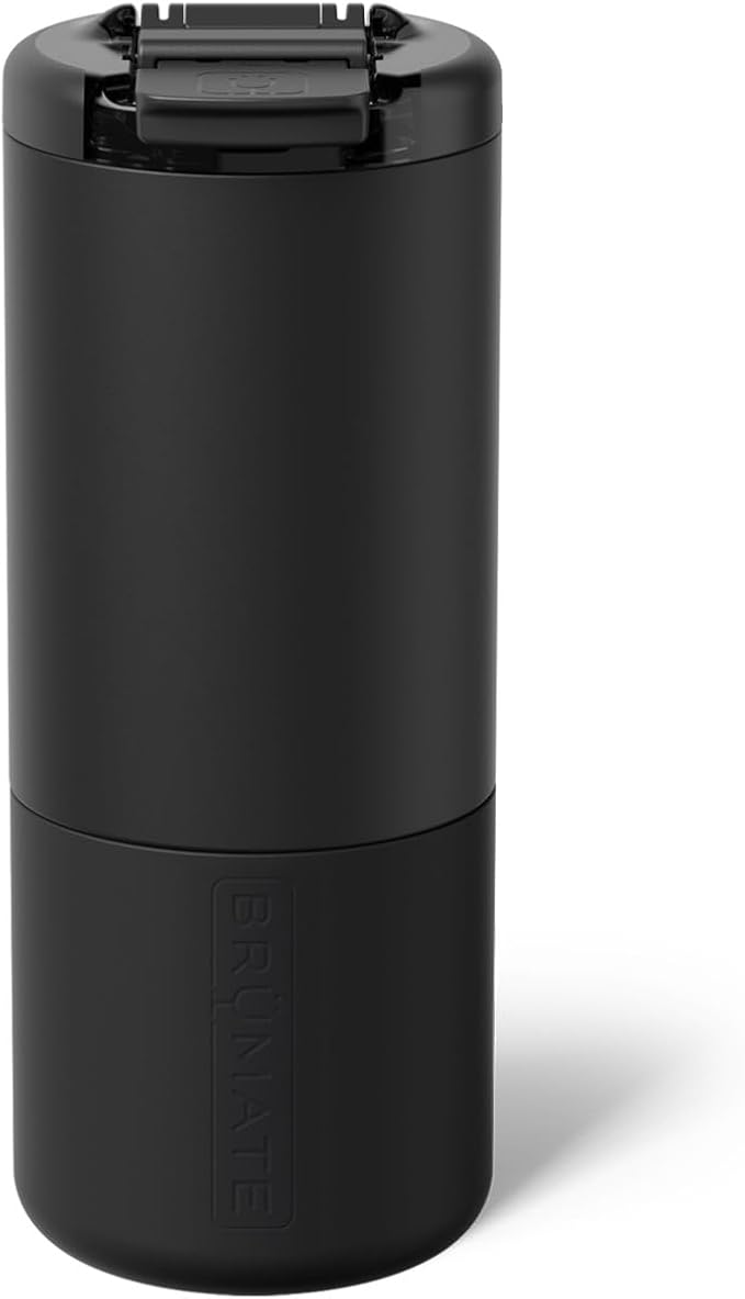BrüMate Strova 18oz 100% Leakproof Insulated Coffee Mug | Ceramic-Lined Interior | Built-In Silicone Sleeve for Travel | Locking Flip Lid (Matte Black) by Br%C3%BCMate
