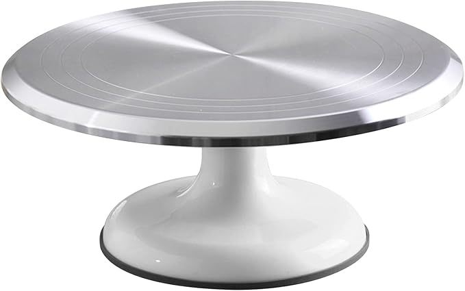 Fdit Cake Decorating Turntable, 10 Inch Silent Bearing Revolving Cake Stand Rounded Edges for Cake Decorating Supplies for Home (White)